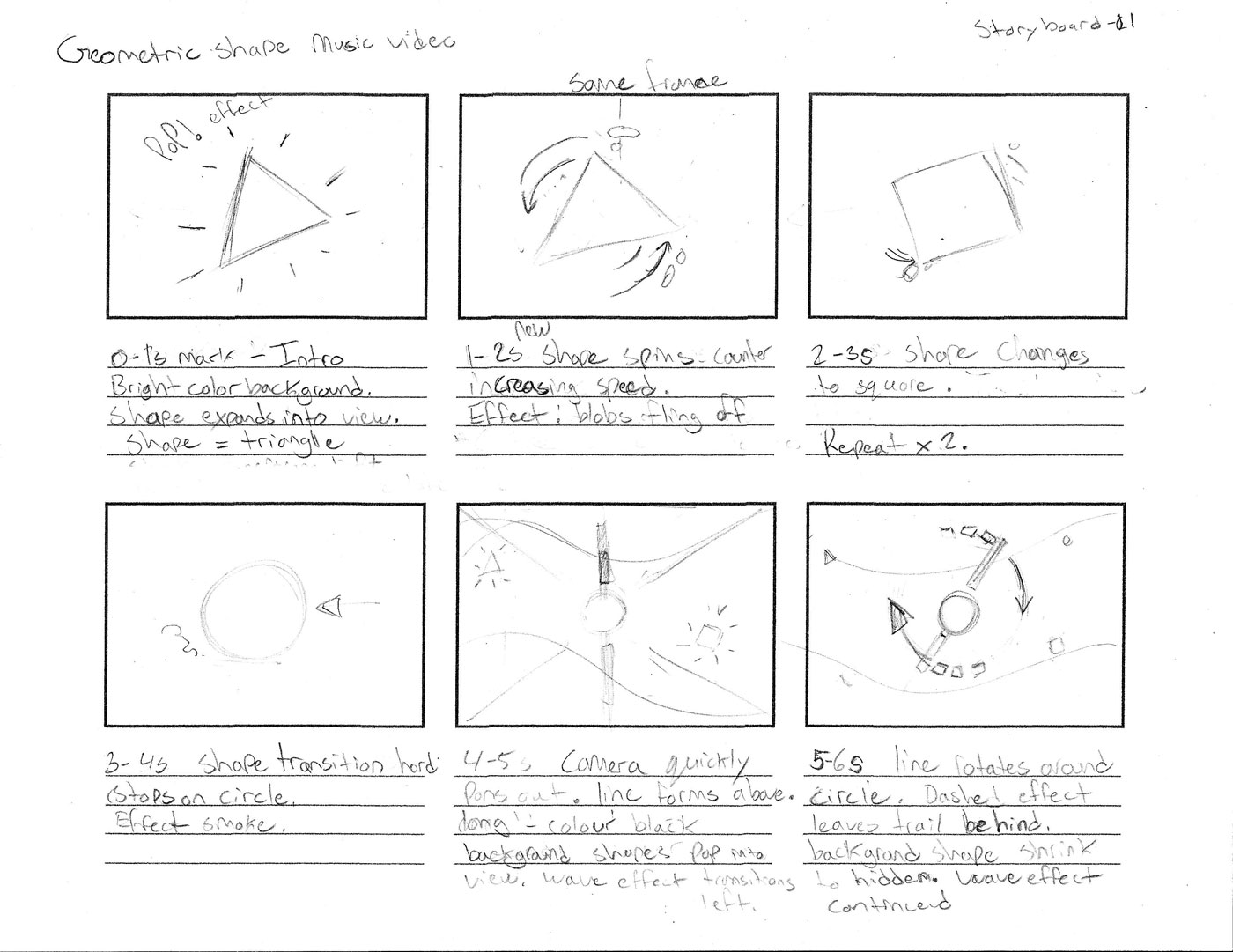 Geometric Animation storyboard page one.