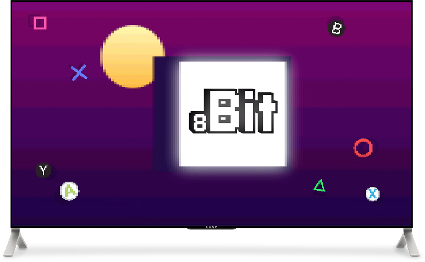 8 Bit Broadcast Package mockup in a Sony Television.