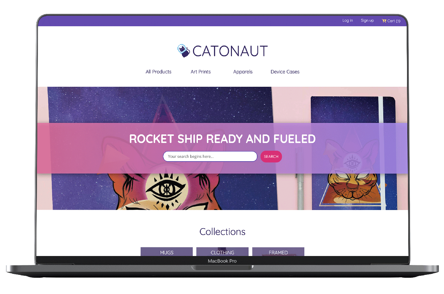 Catonaut Ecommerce website mockup in a Macbook