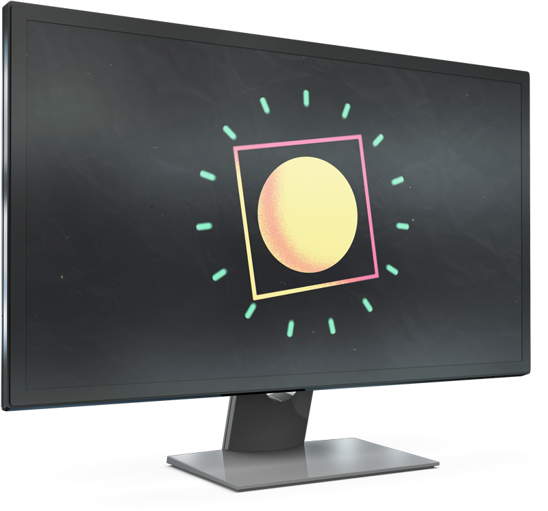 Geometric Animation mockup in a PC monitor.